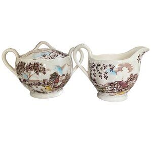 W.H. Grindley Vintage Dickens Coaching Stages Covered Sugar and Creamer Set